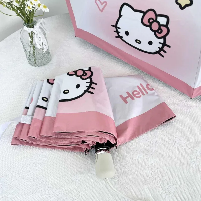 Sanrio Hello Kitty Fully Automatic Umbrella Women Cartoon Sunshade Umbrella Sun Protection UV Fashion Wind And Water Resistant