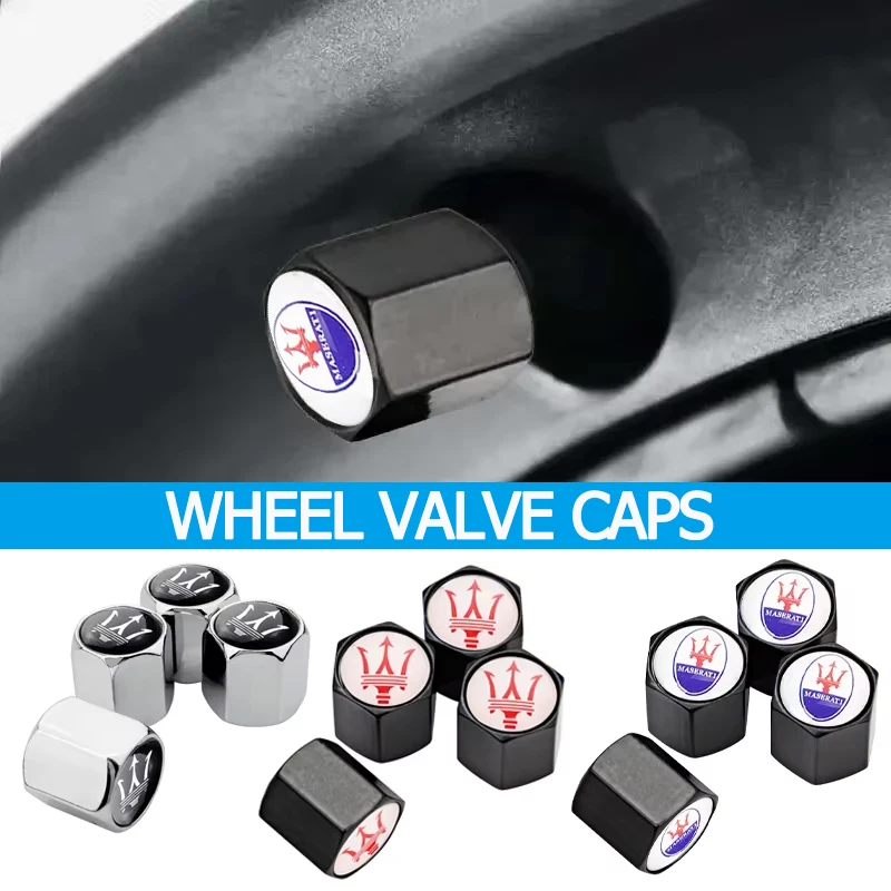 

4pcs for Maserati Ghibli Granturismo Levante Quattroporte Cabrio GT Cinquettroporte Car Wheel Tires Valve Caps Tyre Dust Covers