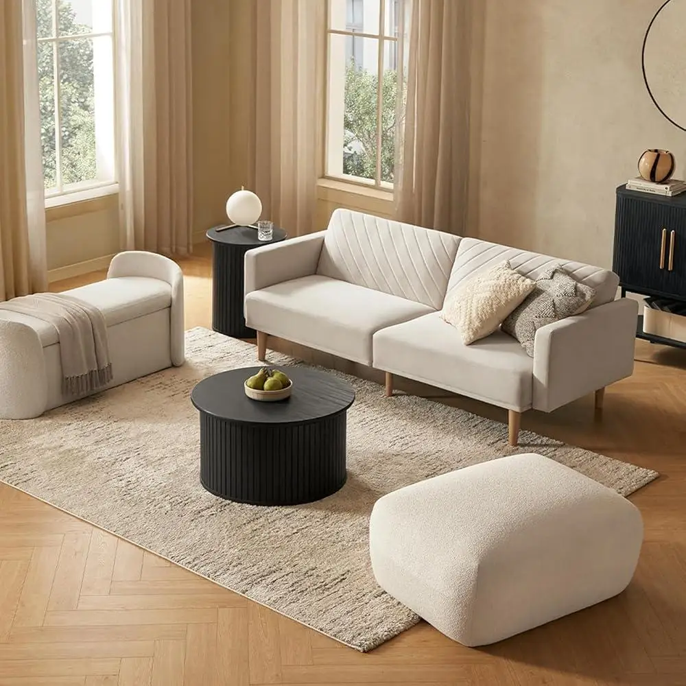 Modern Round Coffee Table with Hidden Storage Mid Century Design Living Room Accent and Organization Solution