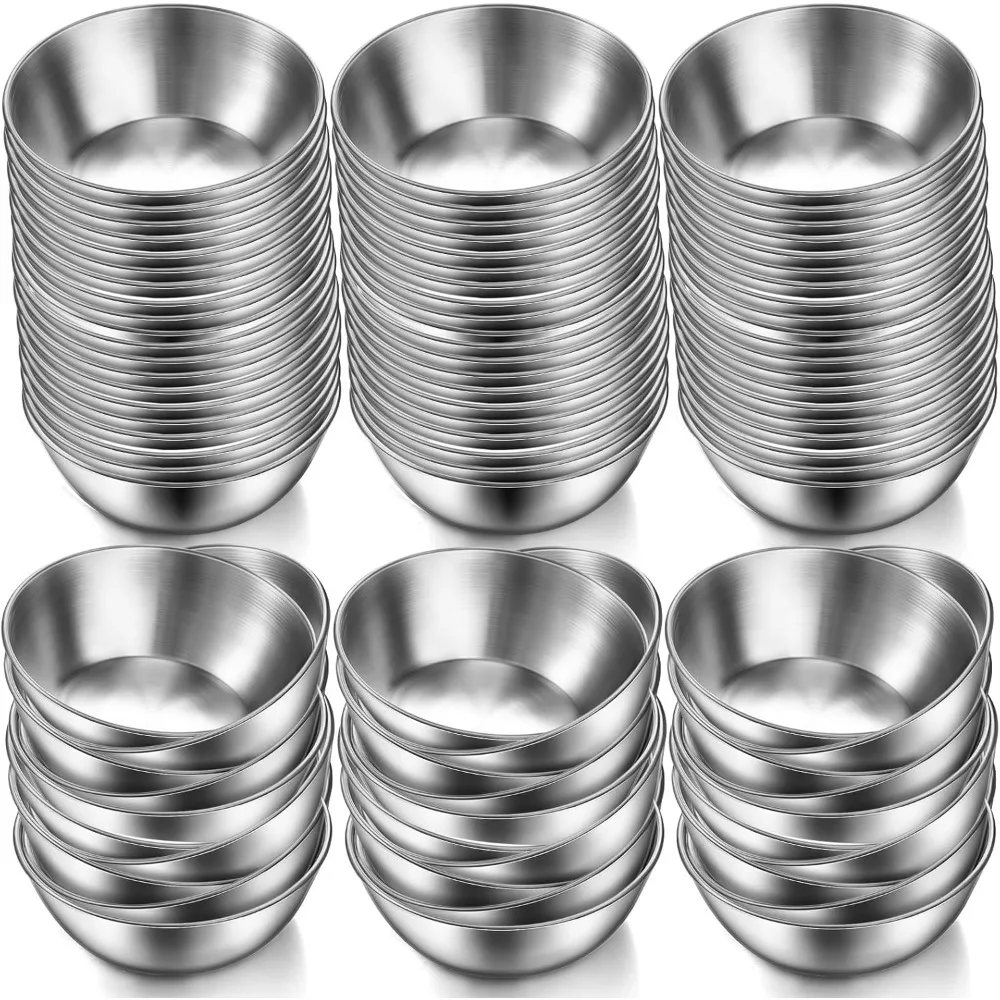 

100 Pack Small Stainless Steel Bowl Sauce Dishes 3.3 Inch Round Seasoning Sushi Dipping Bowl Silver Mini Condiment Cups Metal In