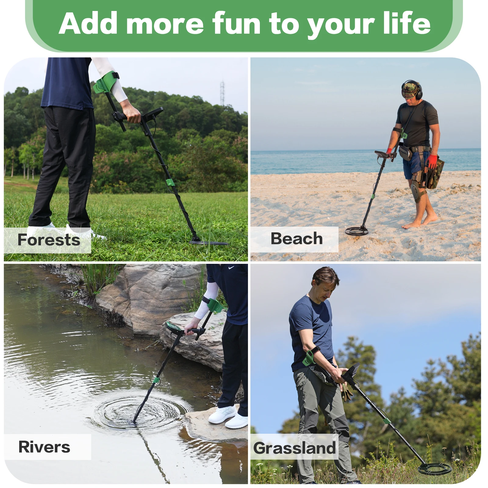 Detector de metais com tronco ajustável, maior precisão, display LCD, bobina de pesquisa, ouro e prata moeda, 4 modos, 10 polegadas