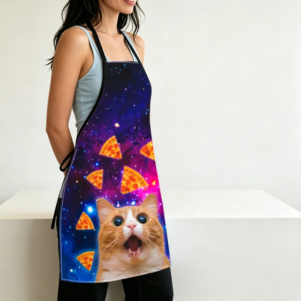 ‌Vibrant Nebula Space Pizza Cat Apron, Lightweight for Home Kitchen Use‌ Stain Resistant for Baking & BBQ
