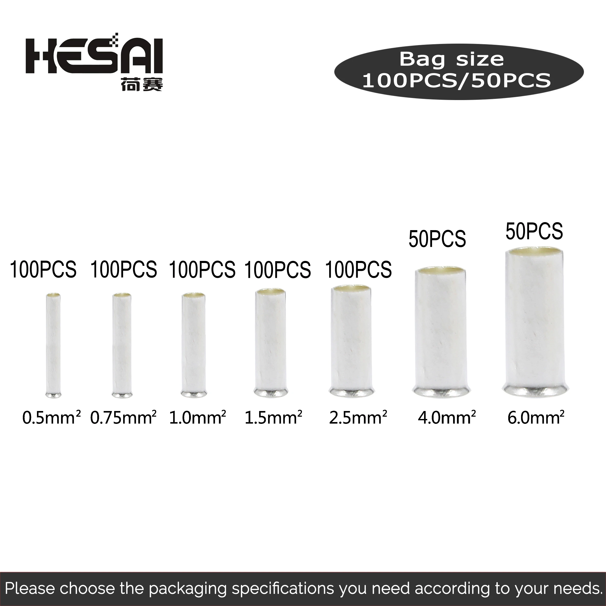 Non-Insulated Wire Connector Ferrules Electrical Cable Terminal Copper Bare Tinned Crimp Terminal 0.5mm-6mm 22-10 AWG