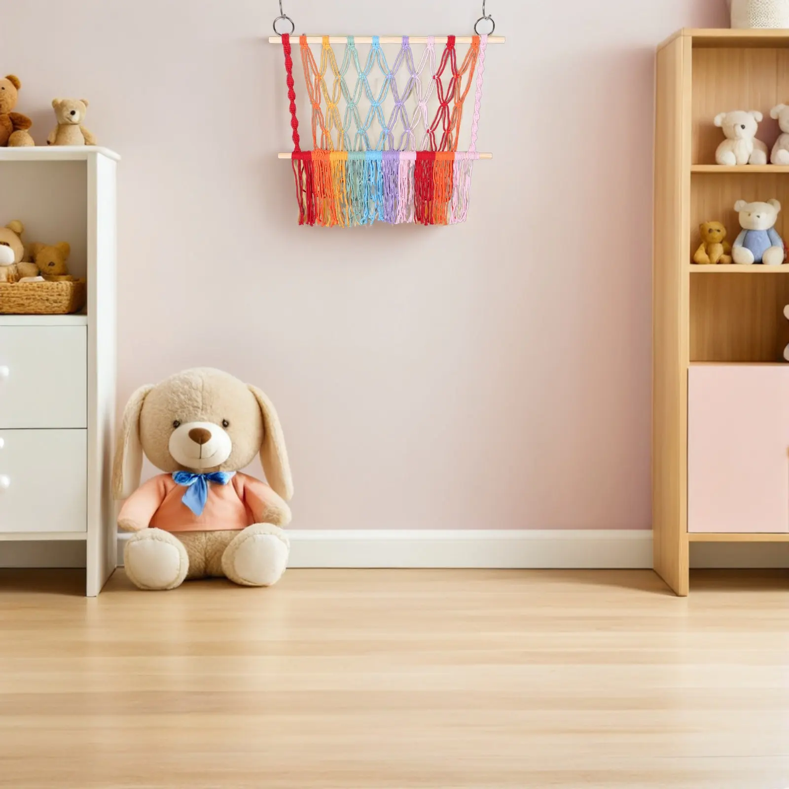 Bohemian Stuffed Animals Storage Net Hanging for Kids Room Nursery Playroom Organization Macrame Cotton Rope Wall Decor