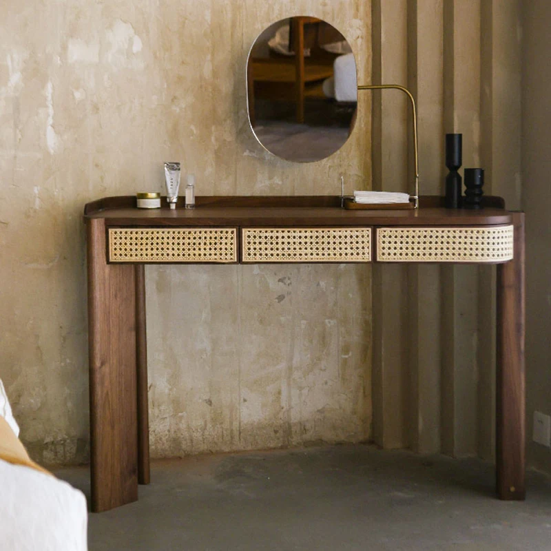 

Simple Rattan Vanity Tables Woman Brown Adult Unique Makeup Desk Dressers Drawers Mirror Storage Penteadeira Furniture Home