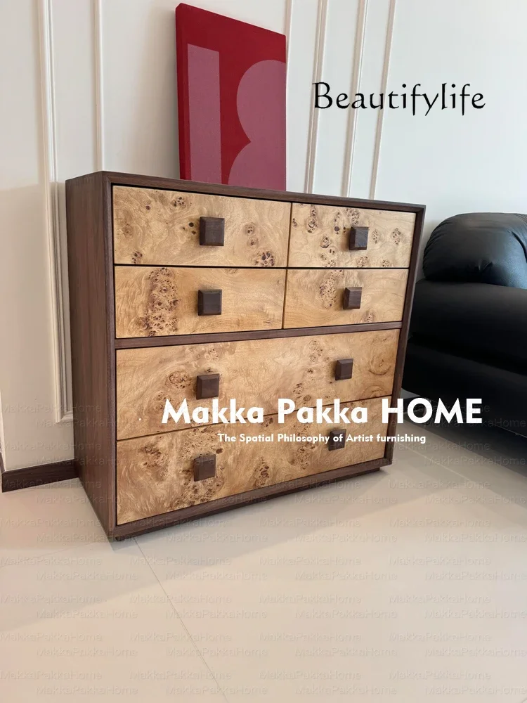 YJ57 العصور الوسطى الرجعية الخشب الصلب شجرة الورم تخزين الصدر الإبداعية مفاجأة هادئة الرياح الفن الطعام خزانة جانبية غرفة نوم كابينة التخزين #4