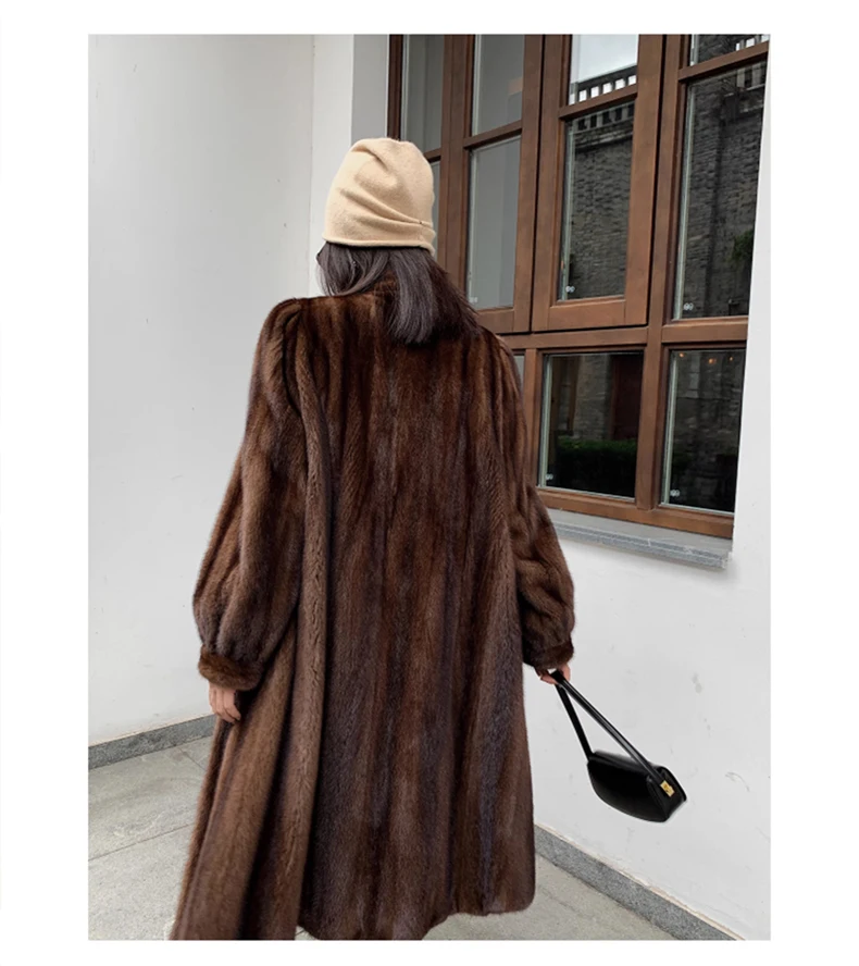 Lautaro Winter Long Brown Thick Warm Soft Faux Mink Fur Coat Women Puff Sleeve Elegant Luxury Chic Fluffy Furry Overcoat 2023