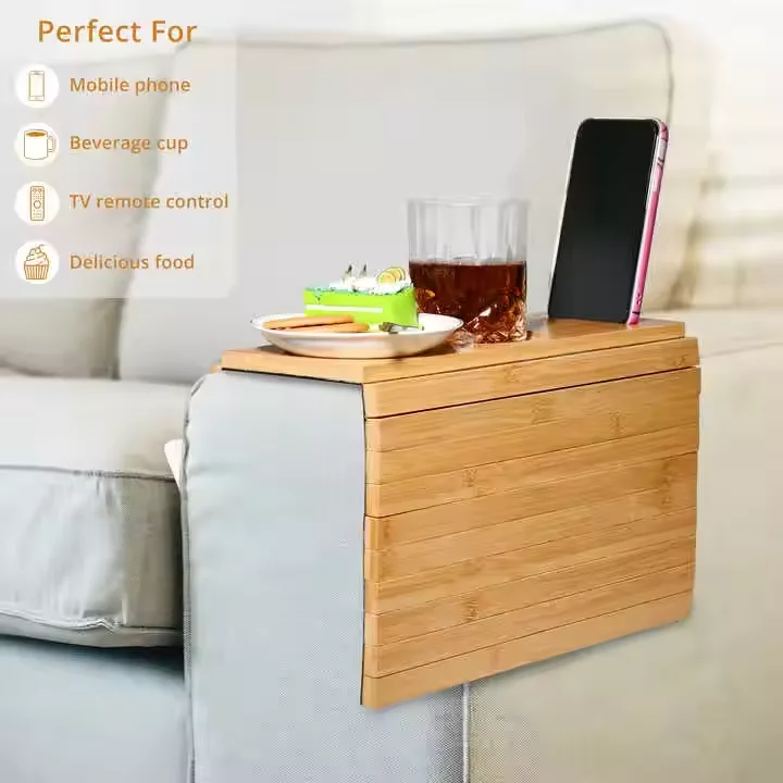 Modern Morden Single Couch Tray Foldable Bamboo Armrest Table Cup Holder Lacquer Carved Trays Living Room Customizable Single