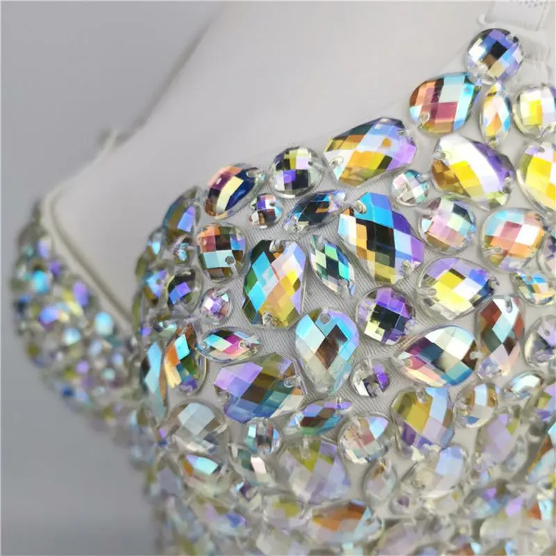 Women Rhinestone Corsets AB Colored Bustier Push Up Strap Crop Spaghetti Top Sexy Bralette Glitter Club Party Corset Bra Vest