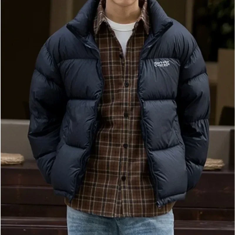 Winter lovers simple printed down jacket High quality white duck down thick warm standing collar down jacket size 2XL