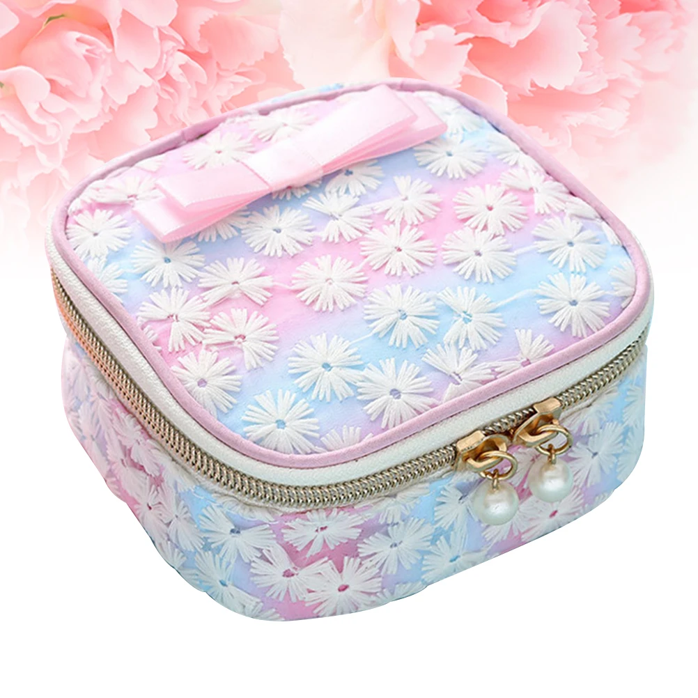 

Mesh Embroidered Sanitary Napkin Storage Bag Square Organizer With Zipper For Outdoor Travel Office Large Capacity