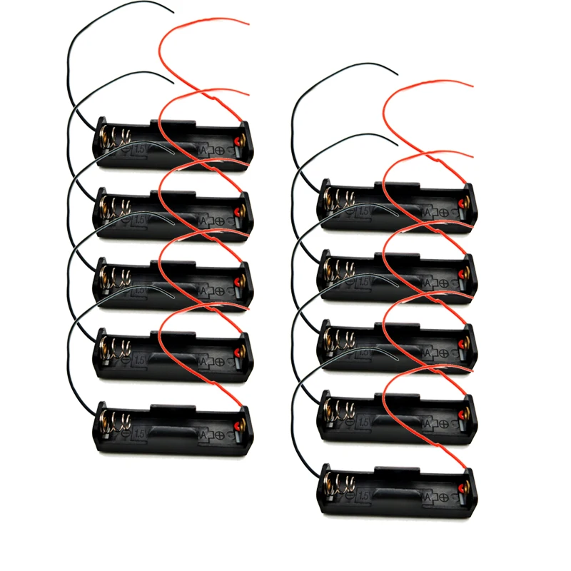 10PC AA Battery Holder 1.5V 3V 4.5V 6V 7.5V 9V for AA Batteries Black Plastic Storage Box Case Dual Layers with 9V Connector