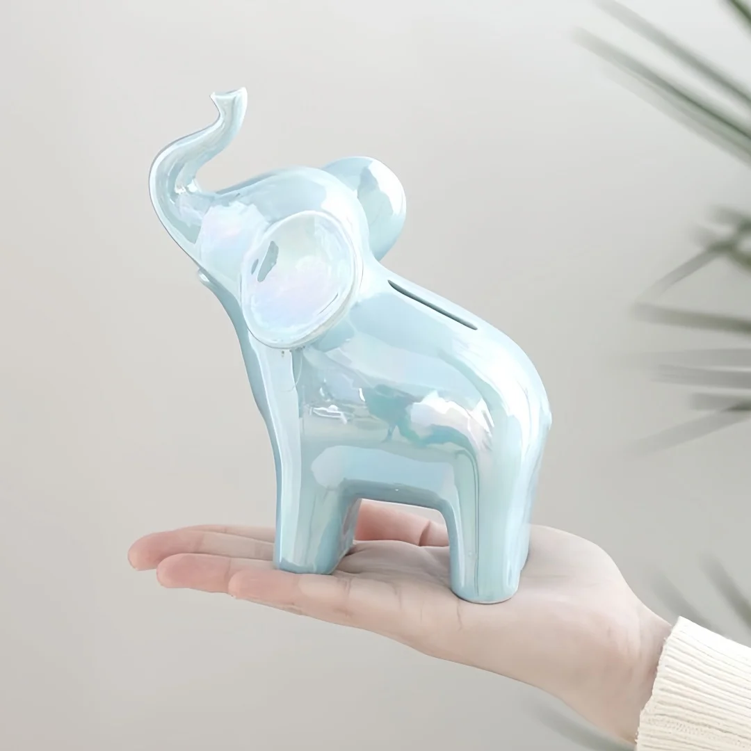 Cute Ceramic Elephant Piggy Bank for Kids, Mini Money Saving Box, Home Decor Ornament
