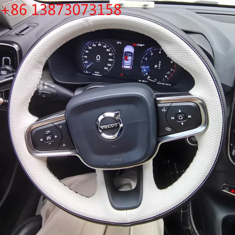 Hand Stitched Steering Wheel Cover for For Volvo XC40 2018-2024 Red Suede&non-slip Interior Leather Accessory