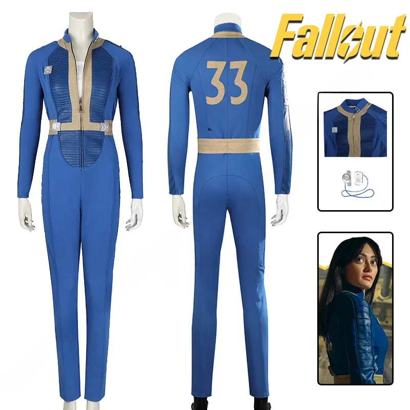 Fato de Cosplay Lucy para Mulher, Fato de Sobrevivente Feminino Macacão Azul, Adereços de Braço, Festa de Halloween, Moda, Outono