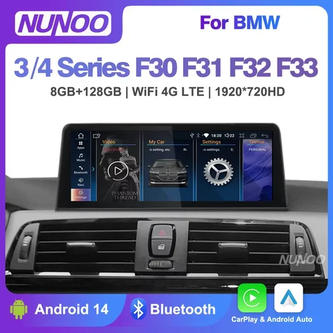BMW 차량용 멀티미디어 플레이어, 안드로이드 14, 8 + 128GB, 자동차 라디오, 2012-2020 카플레이, GPS 내비게이션, BMW 3, 4 시리즈, F30, F31, F34, F35, F32, F33, F36