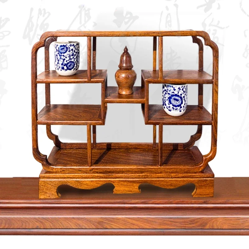 Small Bo Ancient Frame Purple Sand Pot Frame tenon and mortise Small Duobao Pavilion Desktop Storage Chinese Display Frame