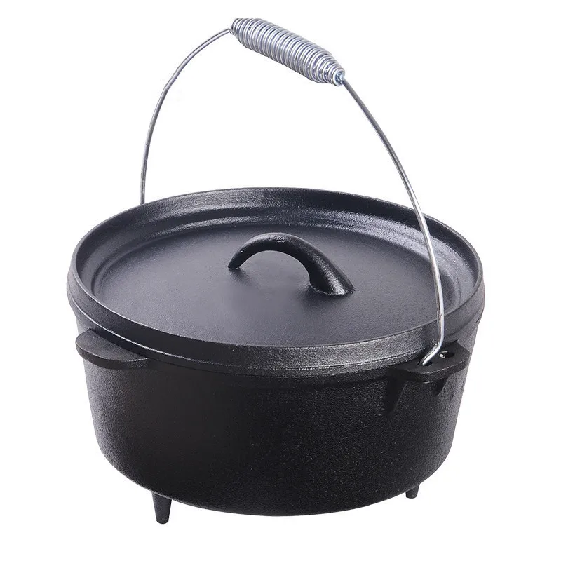 7pcs Eco-Friendly Preseasoned Outdoor Picnic Cast Iron Camping Cookware Sets with Pots and Pans