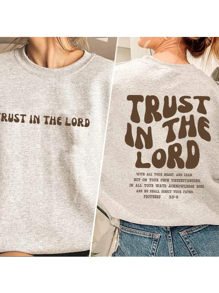 Faith Over Fear Christian Sweatshirt Trust In The Lord Women Jesus Hoodie Bible Verse O Neck Sweatshirts Pullover Clothes Coat