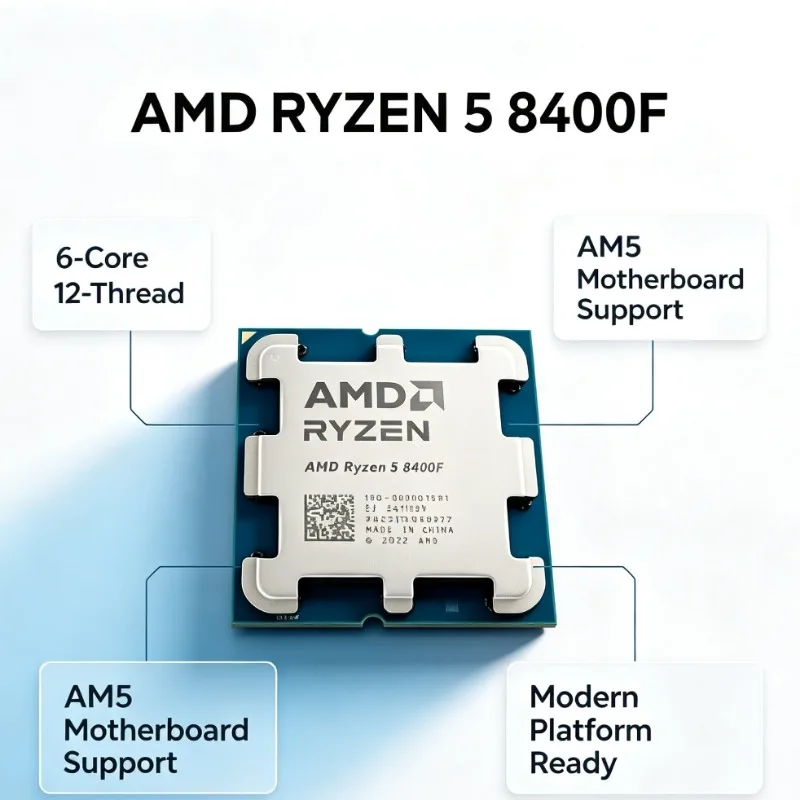 CPU para Jogos Ryzen 5 8400F Soquete AM5 6 Núcleos 12 Threads 4.2GHz Arquitetura Zen4 Suporta Memória DDR5 Sem Cooler