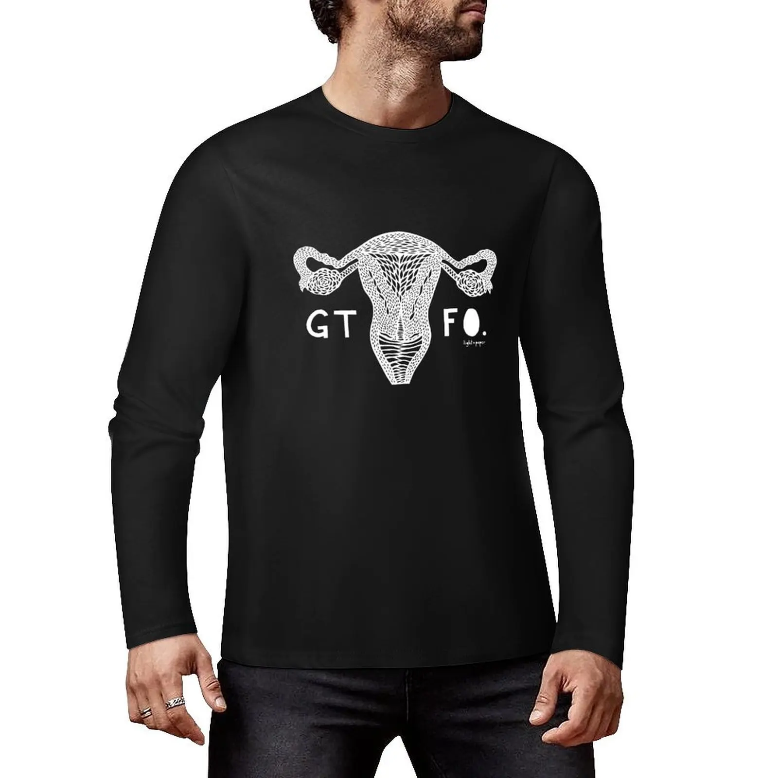 GTFO Uterus - White Print Long T-Shirt black t shirt t-shirts man korean fashion cute tops mens plain t shirts