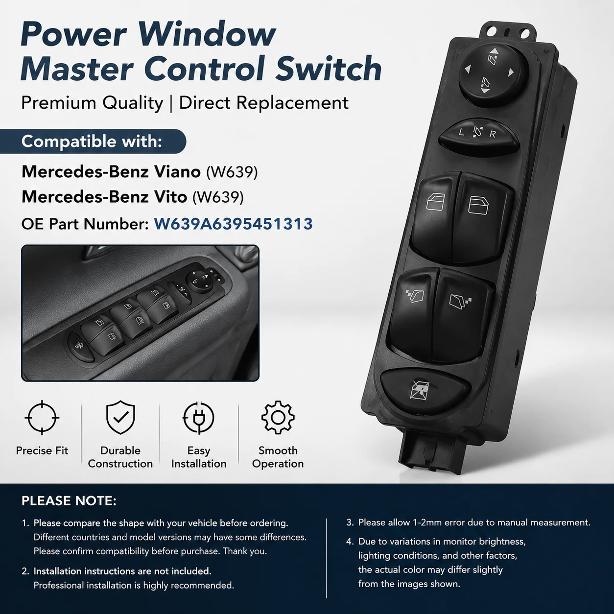 NOVO Interruptor de Controle do Elevador de Vidro Automático 2026 para Mercedes Benz Viano Vito W639 A6395451313 Envio Rápido Alta Qualidade em Estoque