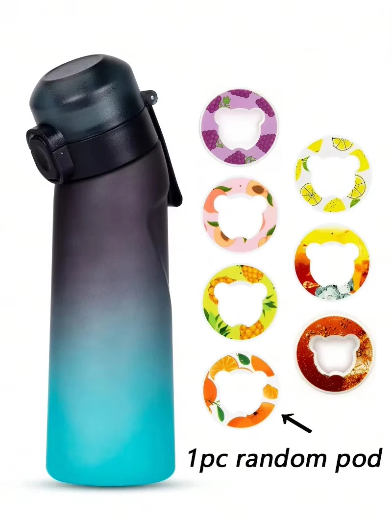 1 Stück 650ml Aromatisierte Wasserflasche mit Zufälligem 1 Geschmacks-Pod Luftwasserflasche Mattschwarz Luft-Camping-Sport-Fitness-Becher