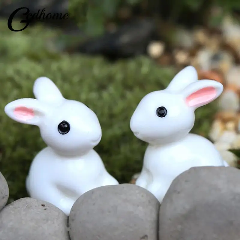 

10pcs Garden Miniatures Cute Crafts Figurines Garden Decoration Resin Bunnies Mixed Small White Rabbit Bunny Miniature Garden