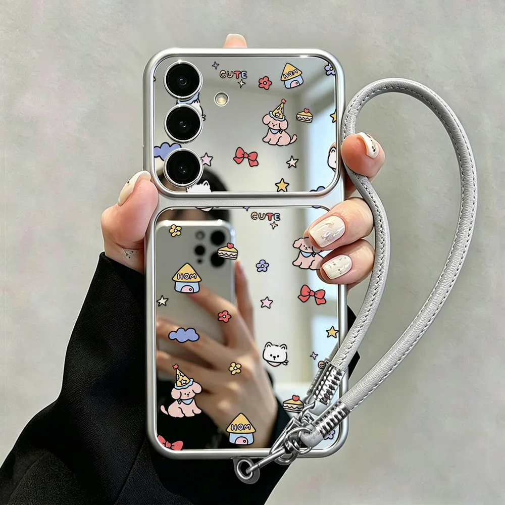 Make-up-Spiegel Niedliche Hunde-Handyhülle für Samsung S26 Ultra S25 FE A57 5G A56 A55 A17 A16 A54 S24 S23 A53 A37 A36 A35 A07 A06 Hülle