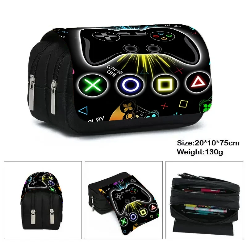 Games Console Double Layered Flip Pen Case for Boy/Girls Best Gifts 2D Cartoon Teenagers Pen Bag School Supplies for Children