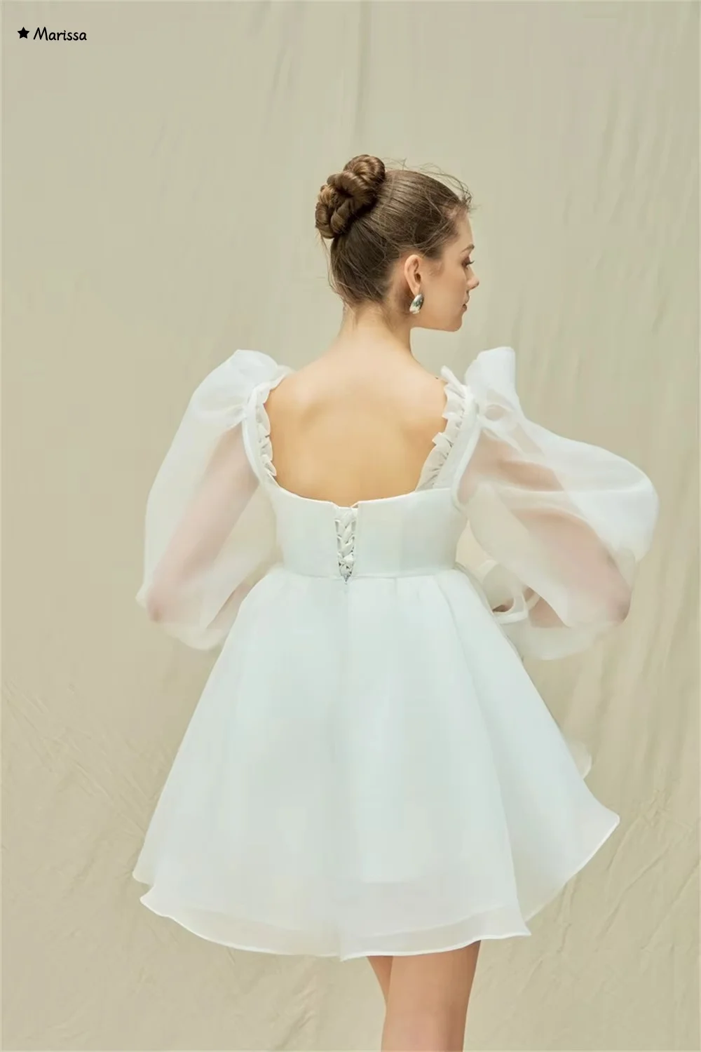 Marissa praia saia elegante vestidos femininos para vestido de festa de casamento feito sob encomenda branco gola quadrada mangas compridas até o chão