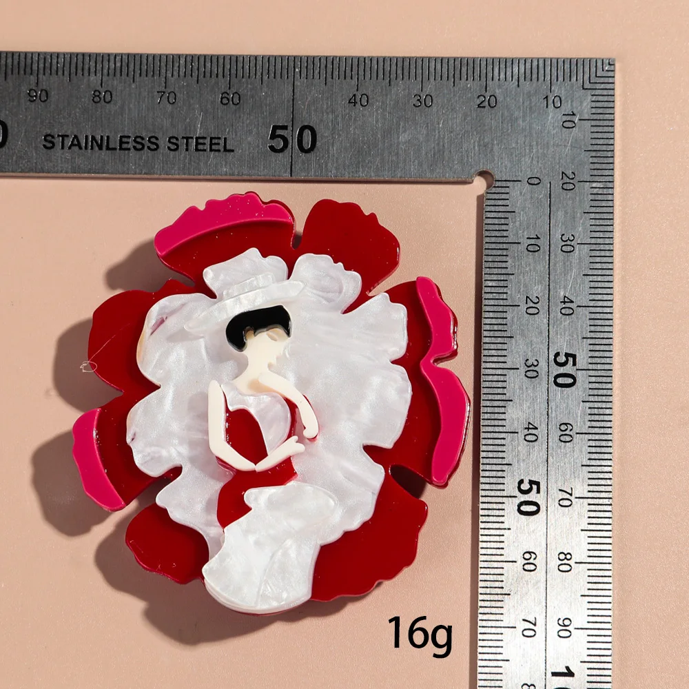 New Acrylic Big Red Flower Lady Brooches for Women Elegant Bride Girl Figure Badges Brooch Pin Fashion Jewelry Accessories Gifts