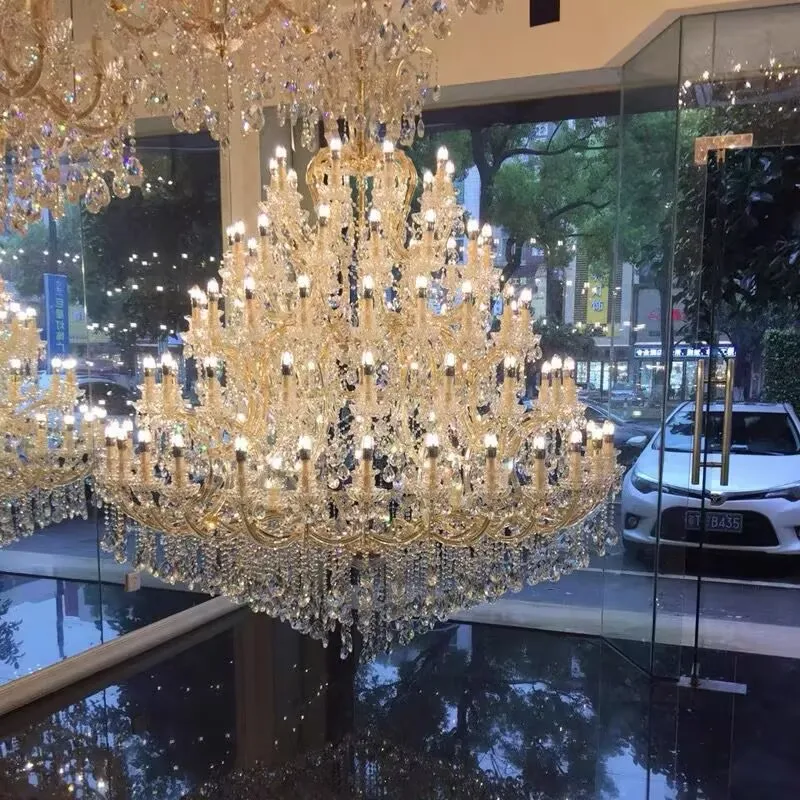 Candelabro de cristal grande, lámpara moderna para sala de estar, vestíbulo, Hotel, Villa de lujo, cristales de cristal para candelabros, iluminación LED tipo vela