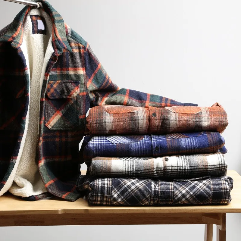 肥厚ラムベルベットジャケットコートチェック柄カップルマッチング秋冬アウター長袖シャープカラー標準フィット