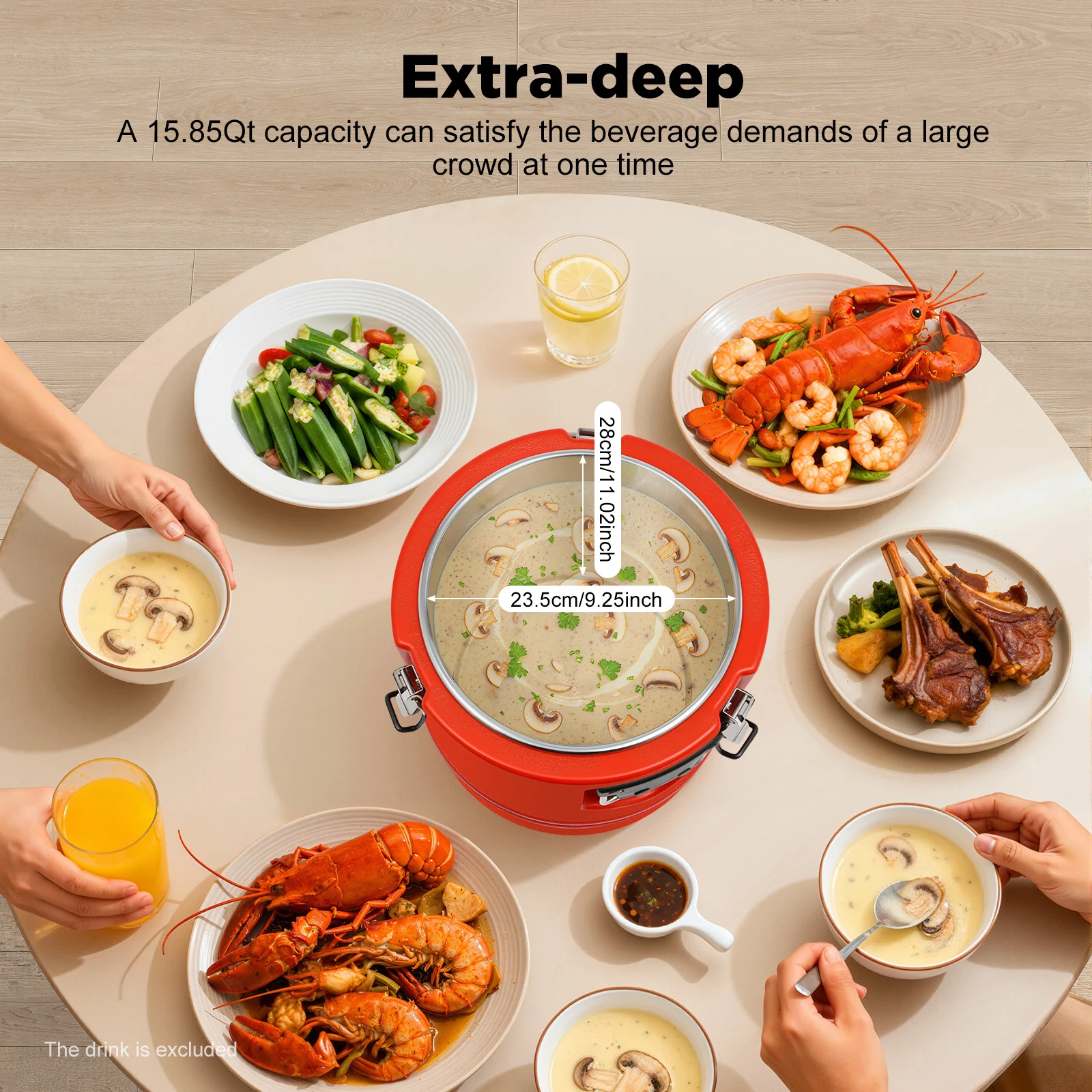 

15L/15.85Qt Energy Saving Insulated Soup Container, Commercial Round Insulated Bucket, for Kitchens, Outdoor Banquets, Stalls