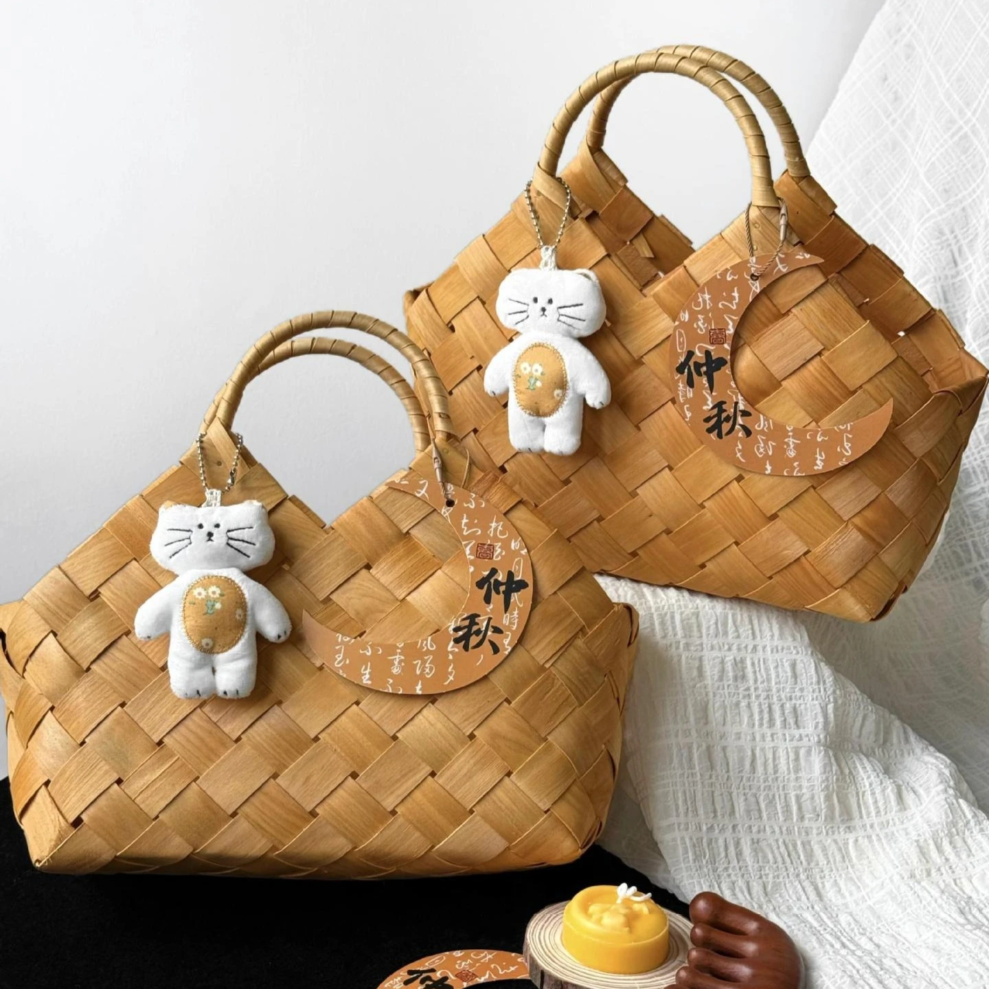 Cesta de regalo de madera hecha a mano, natural, con asa, cesta de picnic multiusos, caja de almacenamiento tejida de mimbre, cesta de flores, cesta de frutas