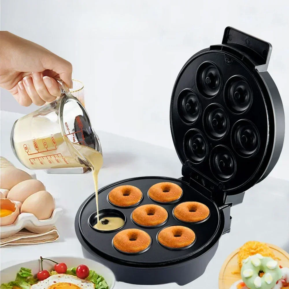 220V Mini Donut Machine Electric 1000W Non-stick Coating Kitchen Donut Maker Kids Snack Dessert Breakfast Makes 7 Donuts