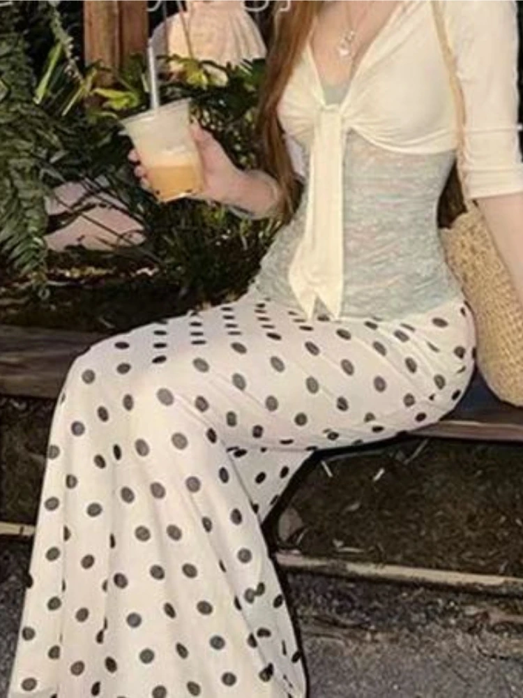 Japanese Vintage 3-piece Set Women Slim Lace Cami Top + Cropped Cardigan +  Polka Dot Midi Skirt Summer New Casual Sweet Clothes view 6