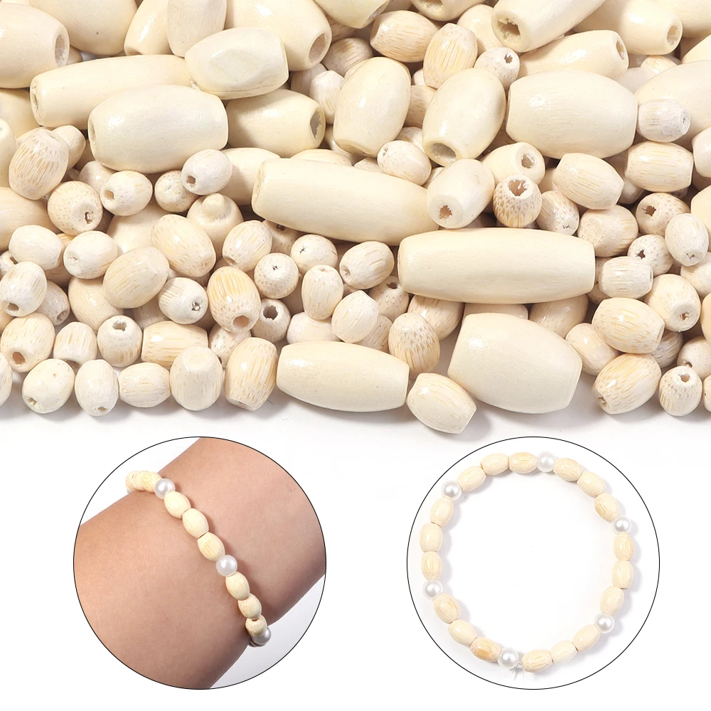 100-500pcs/lot White Baseball Natural Wooden Beads Oval Maple Wood Loose Beads For DIY Jewelry Making Bracelet Necklace Crafts