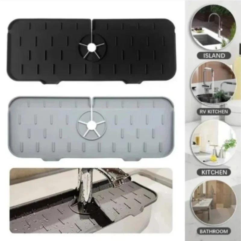 

Kitchen Faucet Mat Dish Drainer Sink Shelf Bathroom Countertop Faucet Splash Guard Sponge Organizer Silicone Kitchen Acceesories