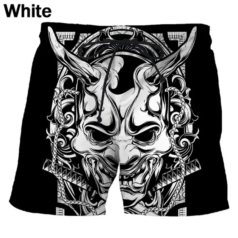 Summer Japanese Tattoo Mask Pattern 3D Print Beach Shorts Men Women Casual Trunks Surfing Board Shorts Swimwear Kids Clothing