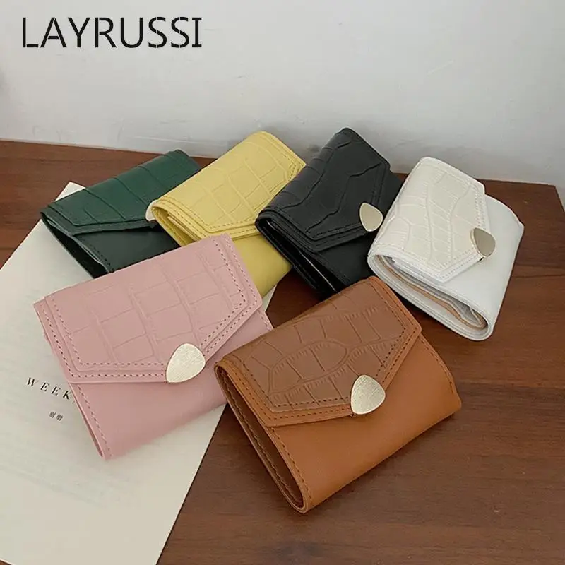 LAYRUSSI Fashion Business Credit Wallet Design Folding Card Bag Woman Card Holder PU Leather Pocket Wallet For Ladies Coin Purse