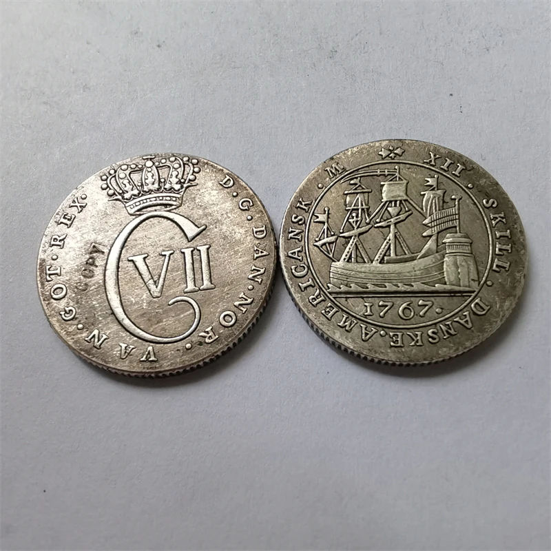 

1767 Danish West Indies 12 Skilling-Christian VII Silver Plated Coin Copy