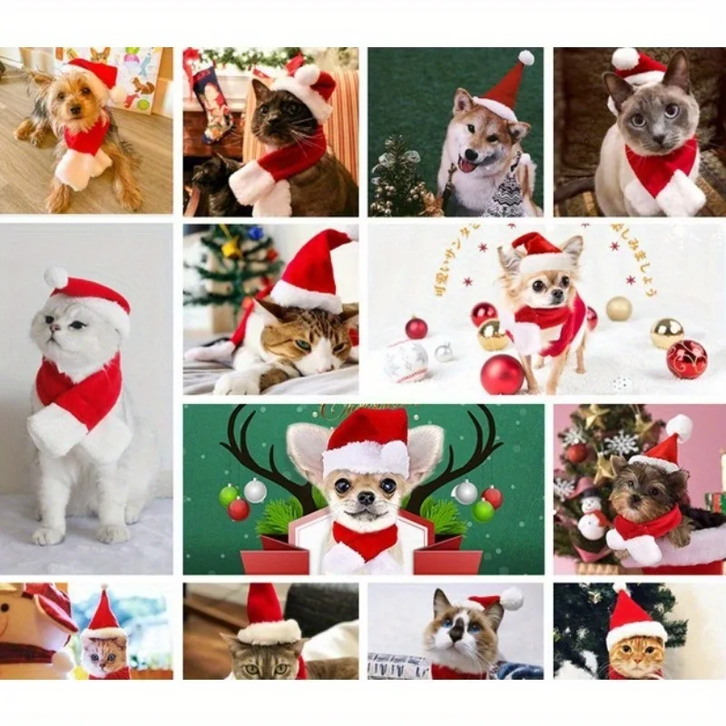 

Pet Christmas Hat for Cat Dog Red Plush Santa Cap Elastic Band Festive Pet Cosplay Costume Holiday Photo Prop for Small Animals"
