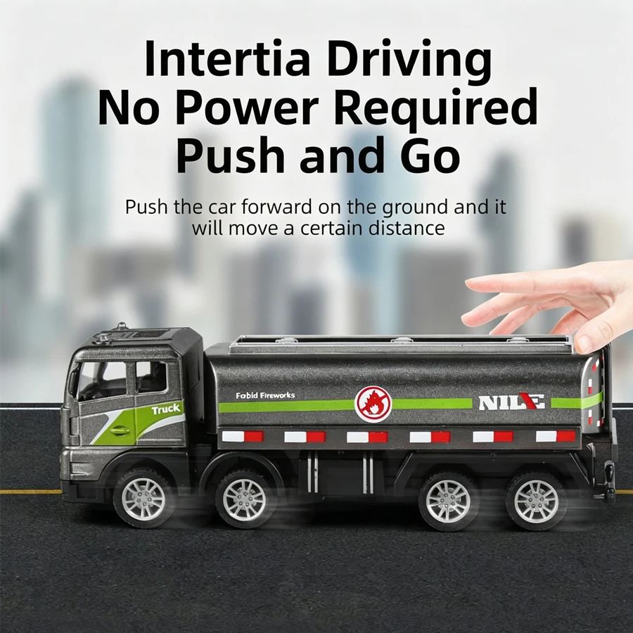 Alloy tanker truck toy, inertia push-and-go tanker vehicle, simulation model with fine details, birthday gift