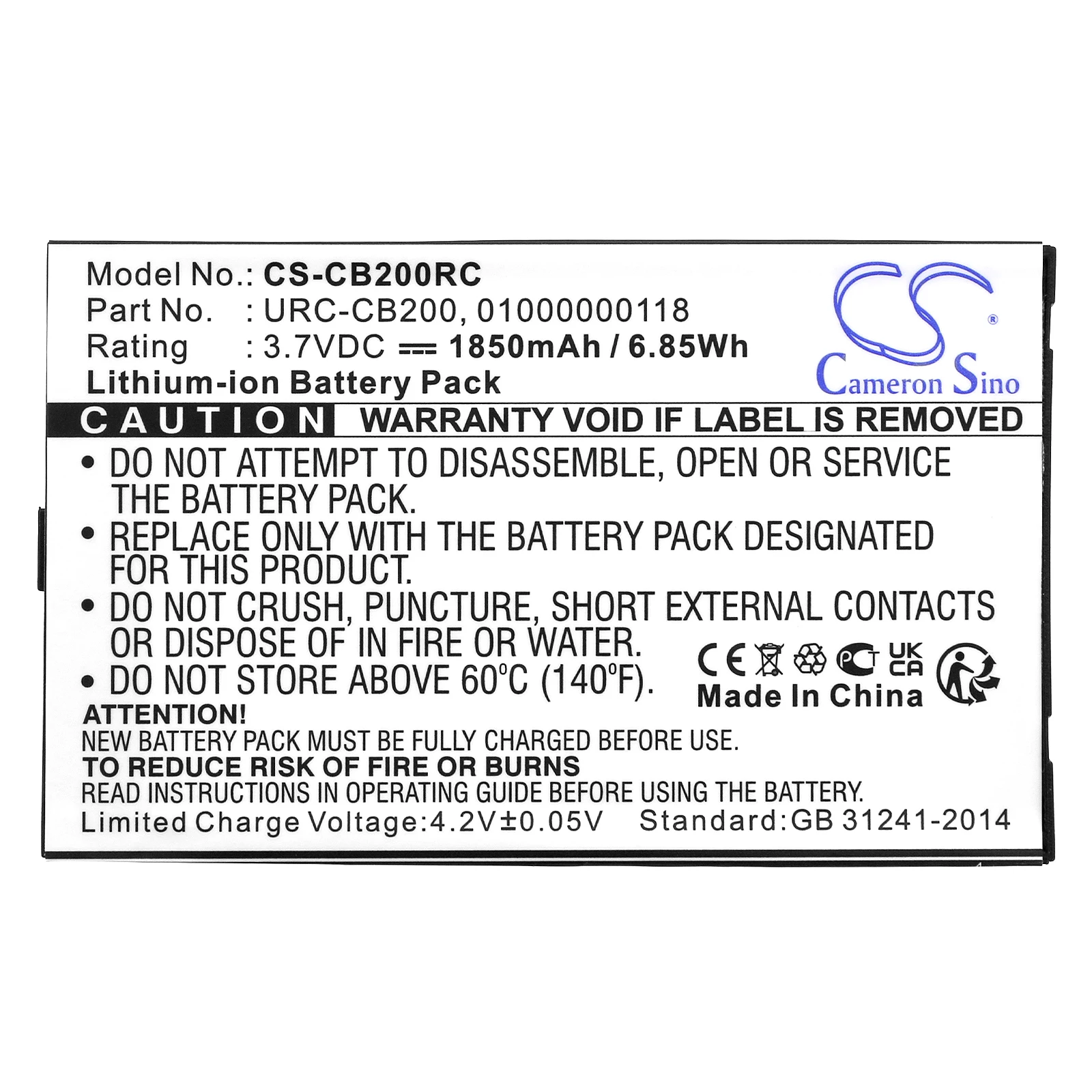 Li-ion Remote Control Battery for Sonos,3.7v,1850mAh,CB200 CB200WR1 CR200 Controller 200 Controller CR200,URC-CB200 01000000118