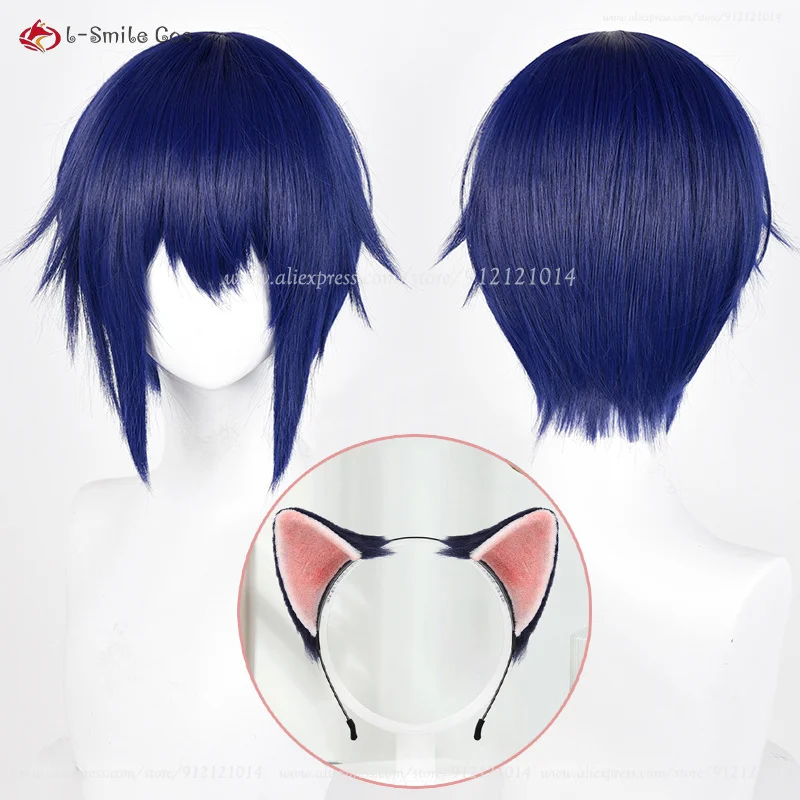 Anime Tsukiyomi Ikuto Cosplay Wig 30cm Short Blue Wigs Heat Resistant Synthetic Hair Halloween Party Wig + Wig Cap