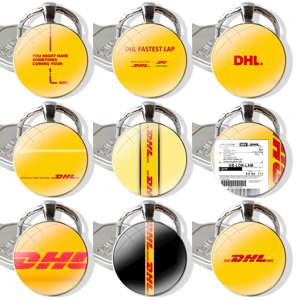 Dhl Express Pattern 25mm Glass Cabohcon Keychain Key Rings for Women Men Jewelry Gift