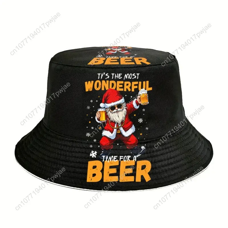 

[Christmas Holiday Gift] 1pc Funny Beer Lover's Christmas Santa Hat - Lightweight Reversible Bucket Hat with "It's The Most Wond