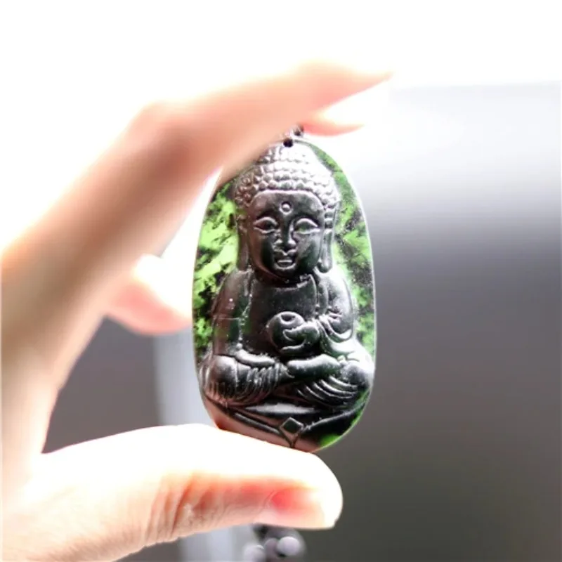 Natural Black Green Jade Chinese Buddha Pendant Necklace Hand Carving Charm Jewelry Carved Amulet Luck Gifts for Men Her